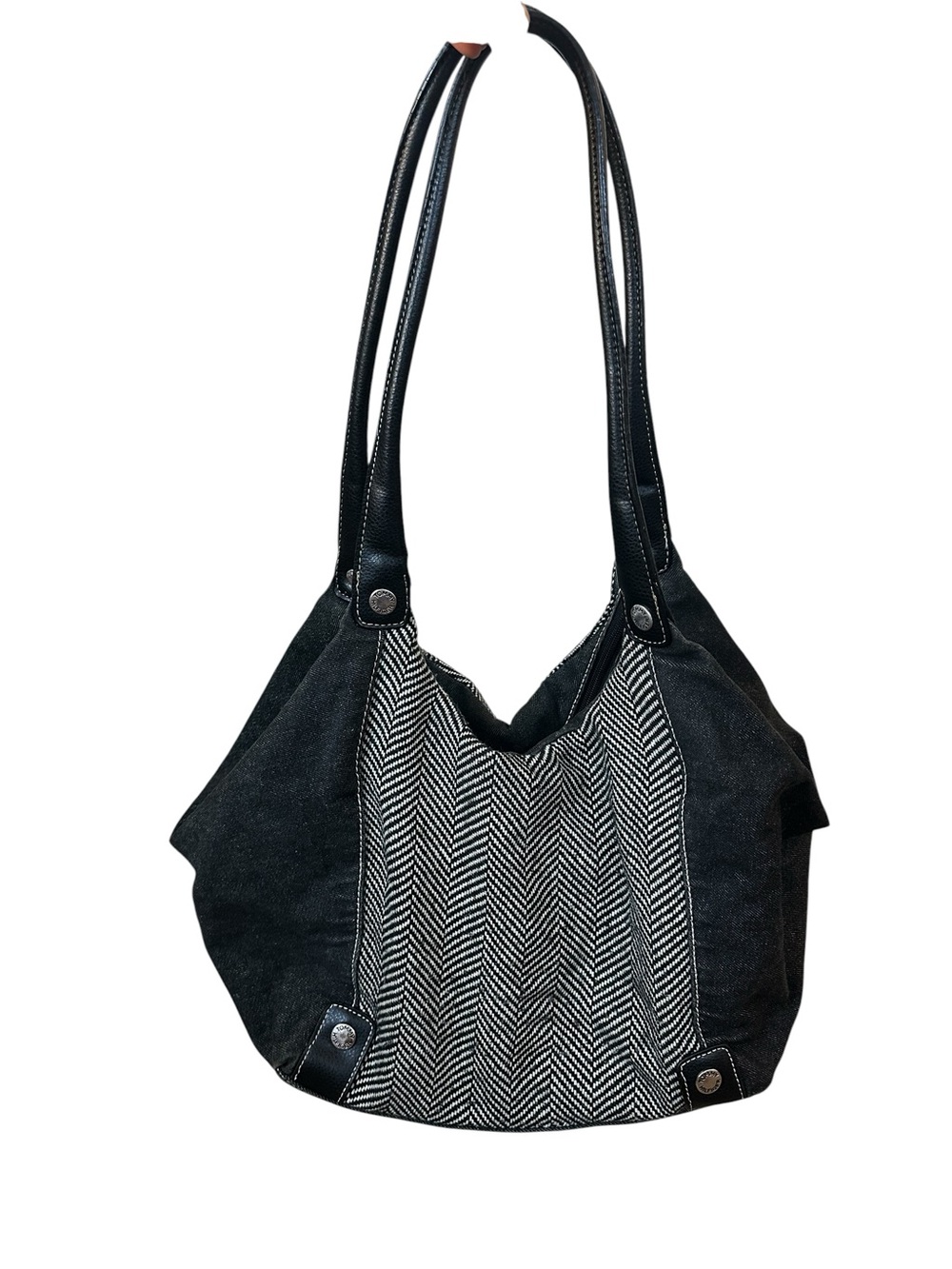 Vintage Tommy Hilfiger Black Denim Herringbone Shoulder Bag Y2K Preppy Boho
